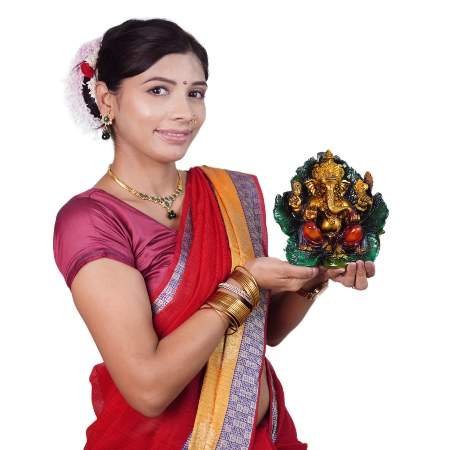 गोल्डन गणेश जी मूर्ति (15.5 cm) – 7-दिवसीय प्राण प्रतिष्ठित