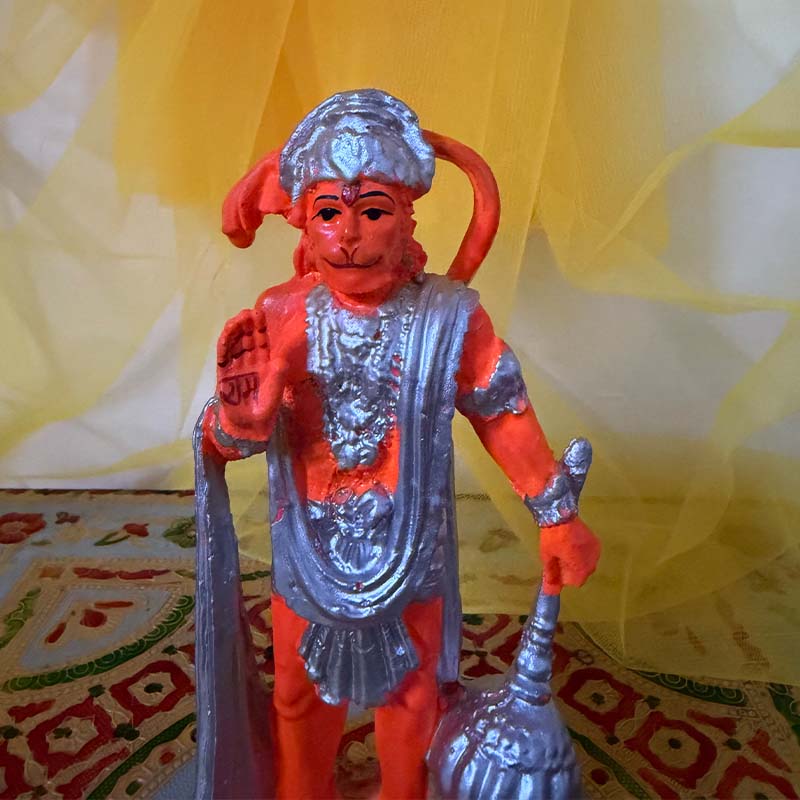 सिंदूरी केसरी हनुमान जी मूर्ति (सिल्वर शृंगार) – 7-दिवसीय प्राण प्रतिष्ठित