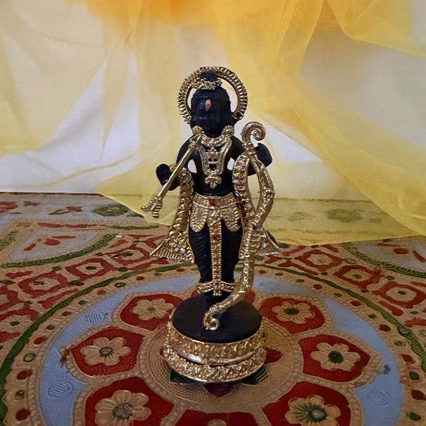 एंटीक ब्लैक एंड गोल्ड श्री रामलला मूर्ति – 7-दिवसीय प्राण प्रतिष्ठित