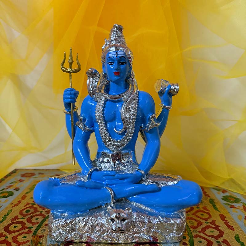 नीलकंठ भगवान शिव ध्यान मुद्रा मूर्ति (सिल्वर शृंगार) – 7-दिवसीय प्राण प्रतिष्ठित