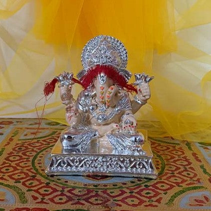 चांदी रंग नक्काशीदार श्री गणेश मूर्ति – 7-दिवसीय प्राण प्रतिष्ठित