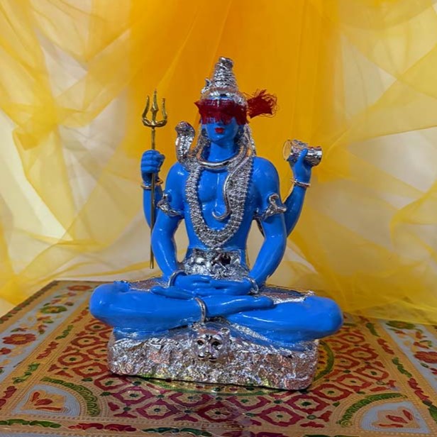 नीलकंठ भगवान शिव ध्यान मुद्रा मूर्ति (सिल्वर शृंगार) – 7-दिवसीय प्राण प्रतिष्ठित