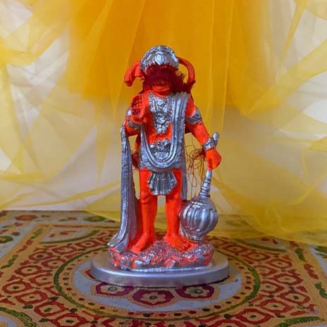 सिंदूरी केसरी हनुमान जी मूर्ति (सिल्वर शृंगार) – 7-दिवसीय प्राण प्रतिष्ठित