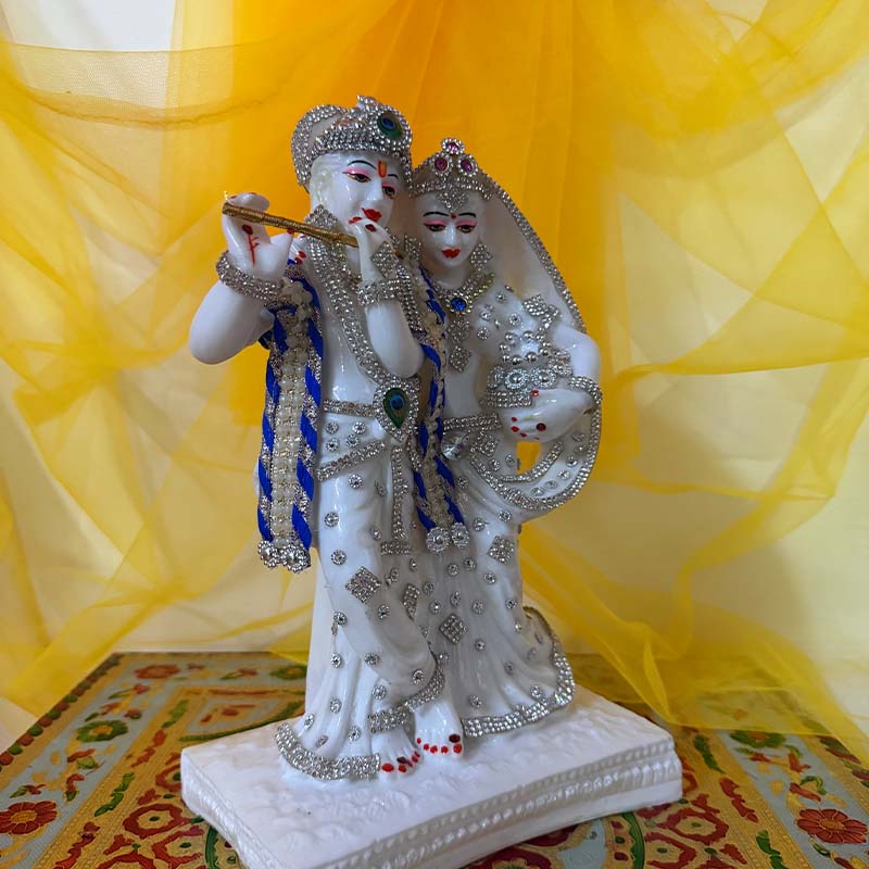 श्वेत कांति डायमंड शृंगार राधा कृष्ण युगल मूर्ति – 7-दिवसीय प्राण प्रतिष्ठित