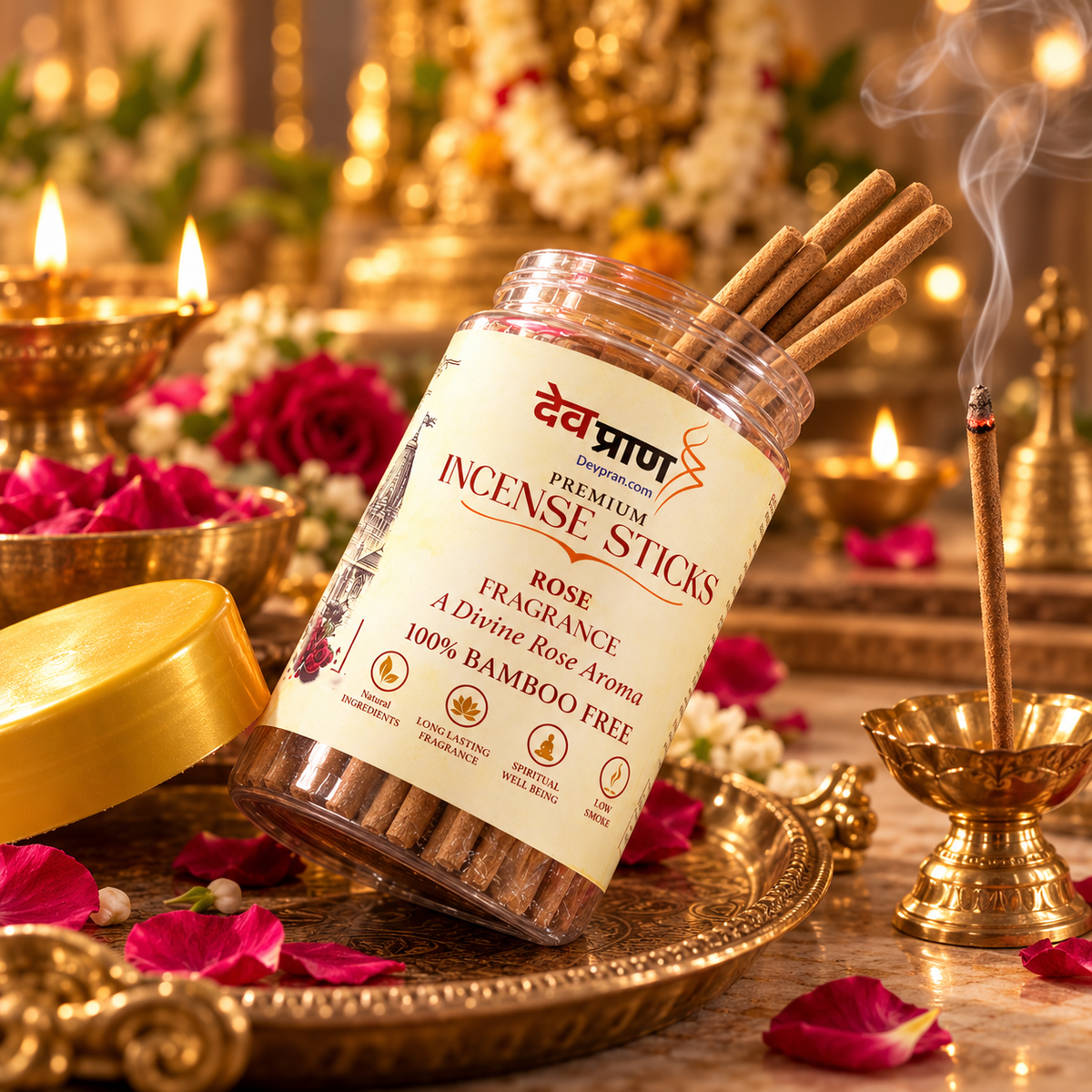 देवप्राण प्रीमियम रोज अगरबत्ती (Devpran Premium Rose Incense Sticks) – 100% बैम्बू फ्री एवं प्राकृतिक गुलाब अर्क
