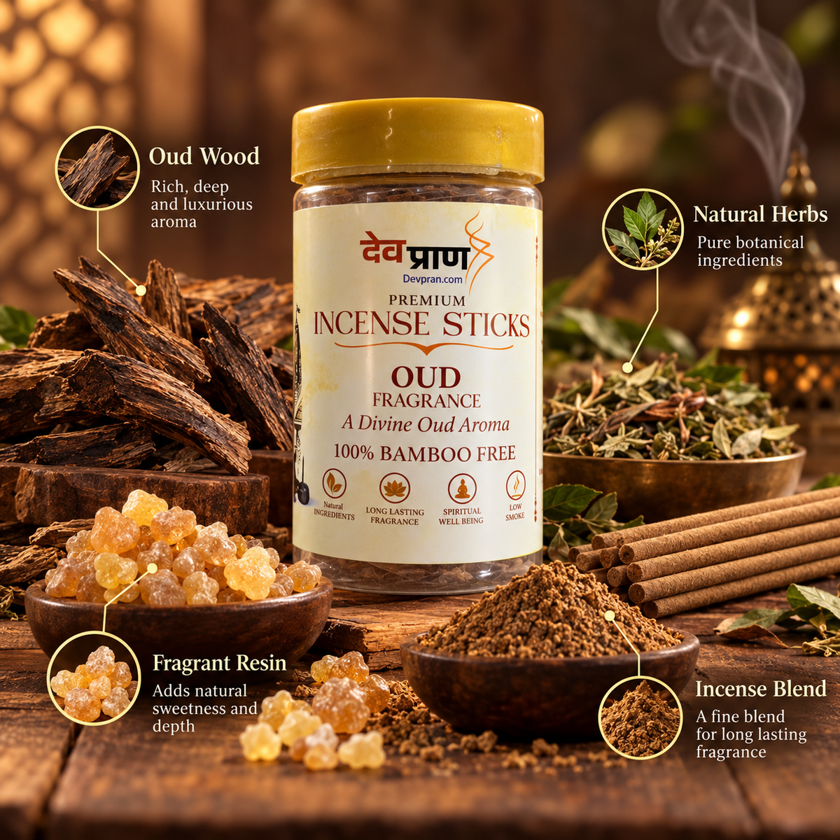 देवप्राण प्रीमियम ऊद अगरबत्ती (Devpran Premium Oud Incense Sticks) – 100% बैम्बू फ्री एवं दिव्य राजसी सुगंध