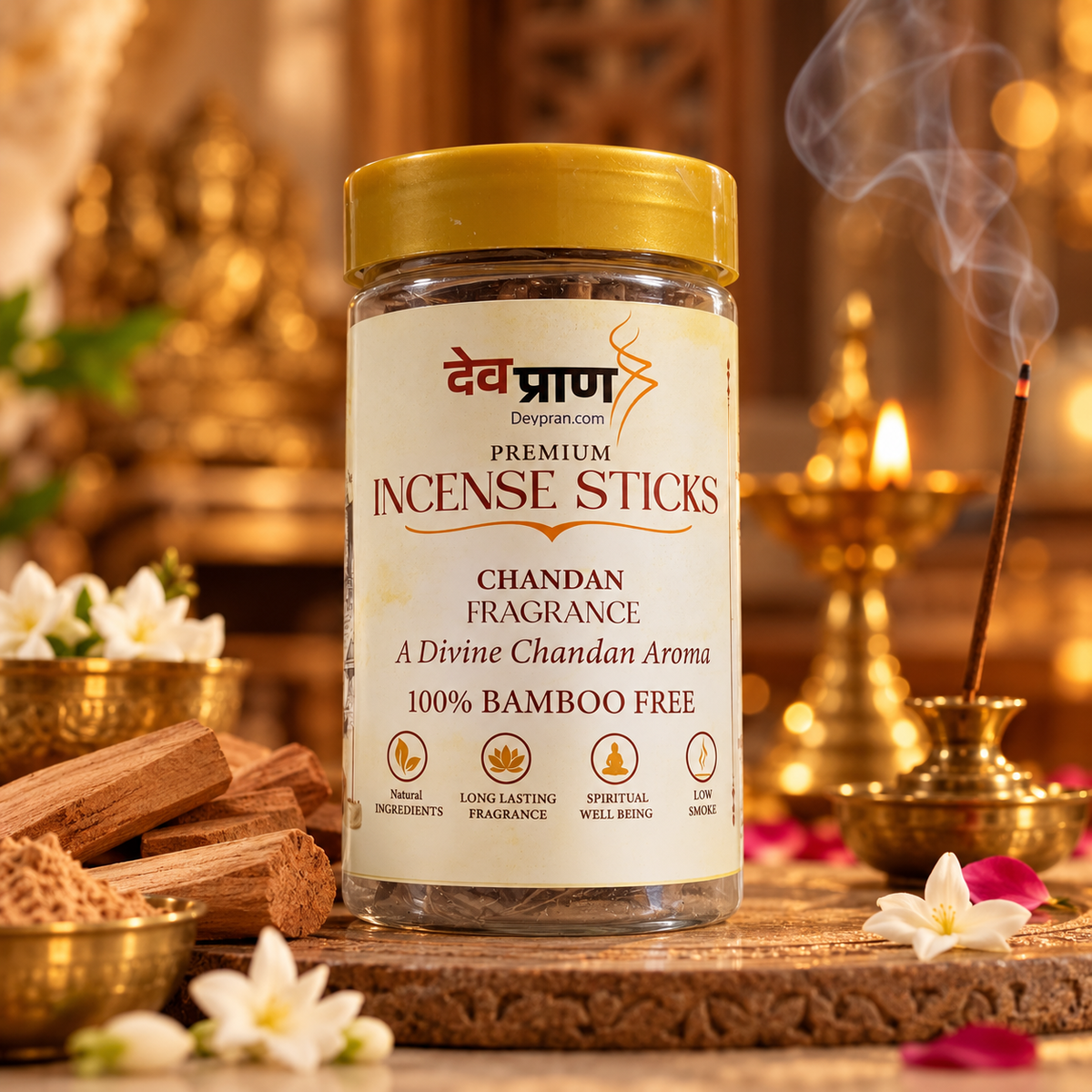 देवप्राण प्रीमियम चंदन अगरबत्ती (Devpran Premium Chandan Incense Sticks) – 100% बैम्बू फ्री एवं दिव्य शांत सुगंध