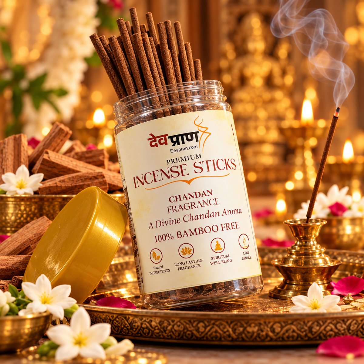 देवप्राण प्रीमियम चंदन अगरबत्ती (Devpran Premium Chandan Incense Sticks) – 100% बैम्बू फ्री एवं दिव्य शांत सुगंध