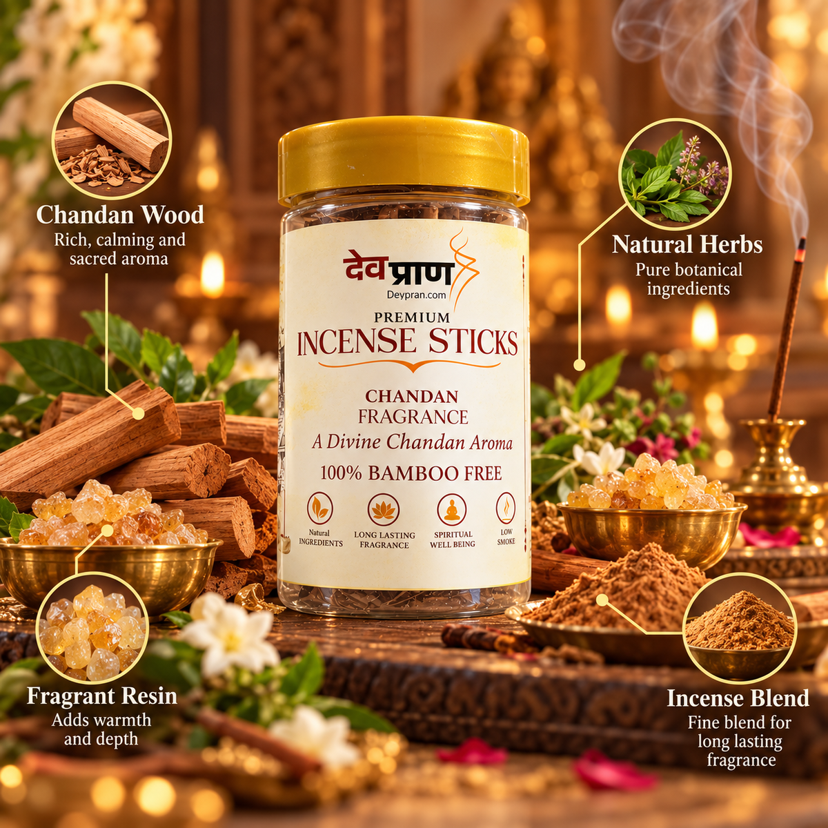 देवप्राण प्रीमियम चंदन अगरबत्ती (Devpran Premium Chandan Incense Sticks) – 100% बैम्बू फ्री एवं दिव्य शांत सुगंध