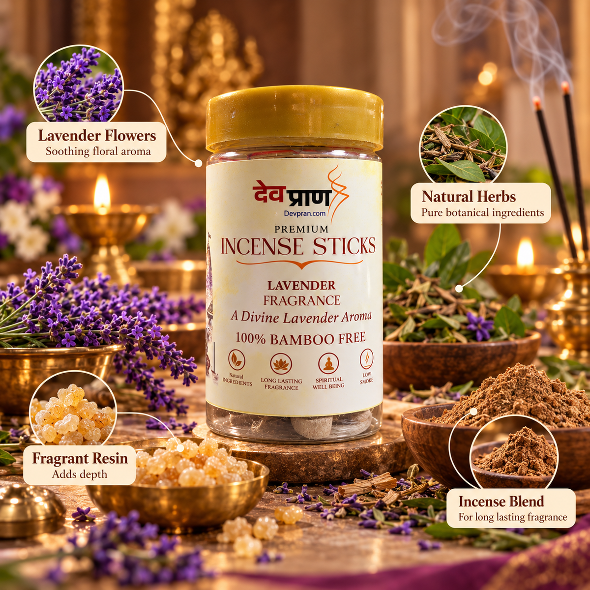 देवप्राण प्रीमियम लैवेंडर अगरबत्ती (Devpran Premium Lavender Incense Sticks) – 100% बैम्बू फ्री एवं दिव्य शांत खुशबू