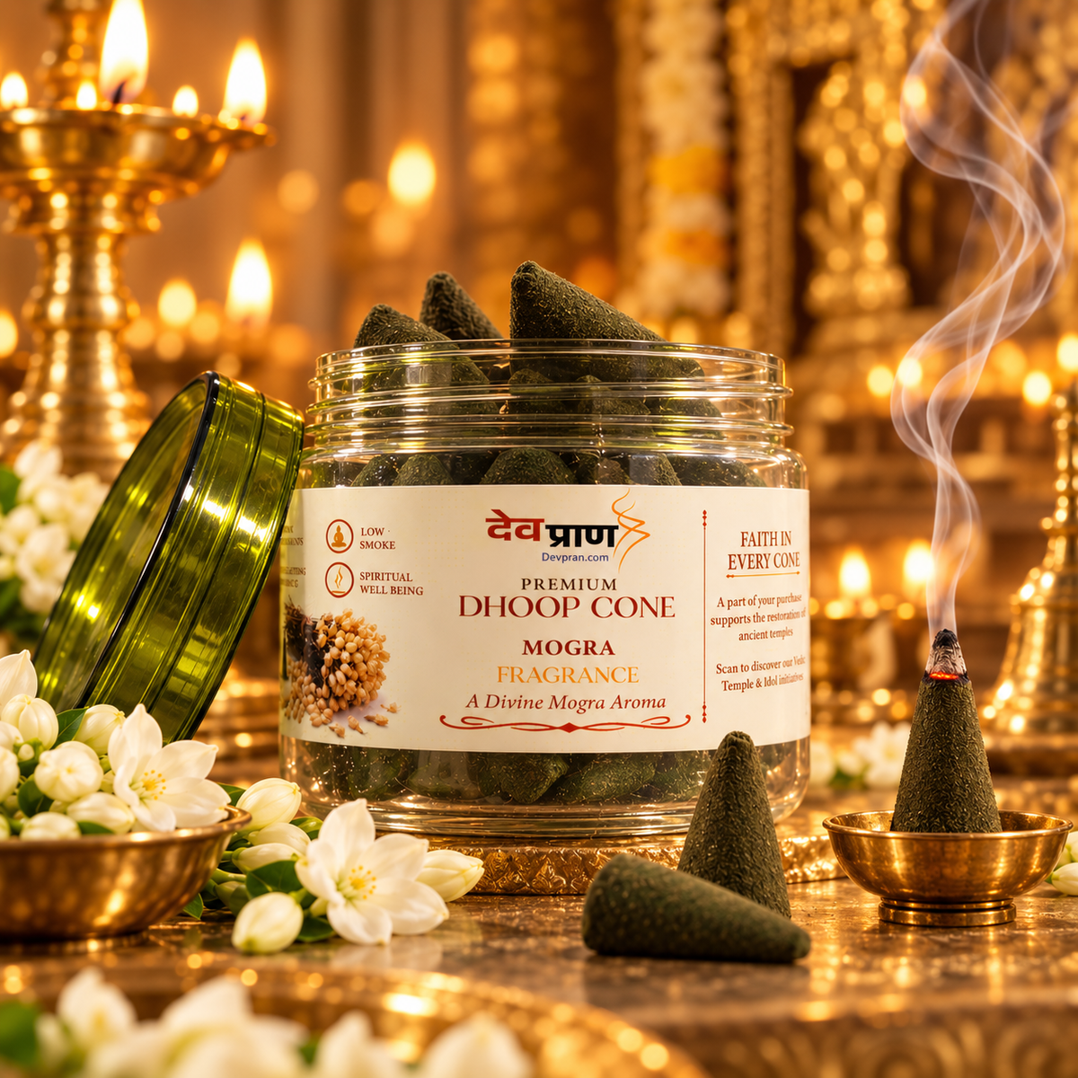 देवप्राण प्रीमियम मोगरा धूप कोन (Devpran Premium Mogra Dhoop Cone) – 100% प्राकृतिक एवं दिव्य सुगंध