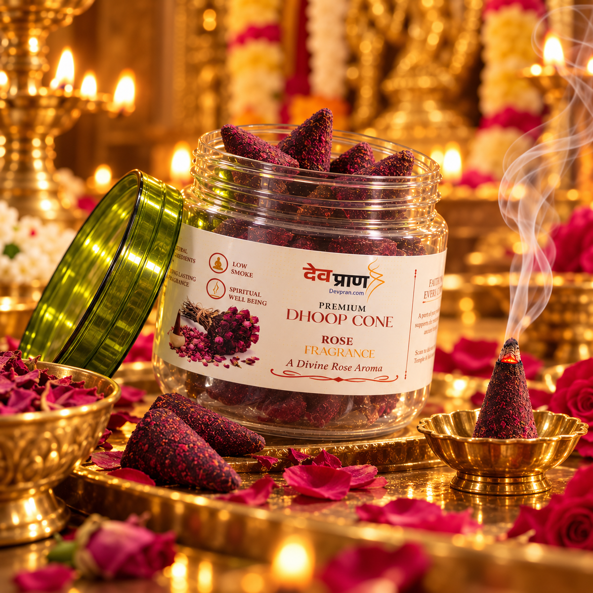 देवप्राण प्रीमियम रोज धूप कोन (Devpran Premium Rose Dhoop Cone) – 100% प्राकृतिक एवं मनमोहक गुलाब सुगंध