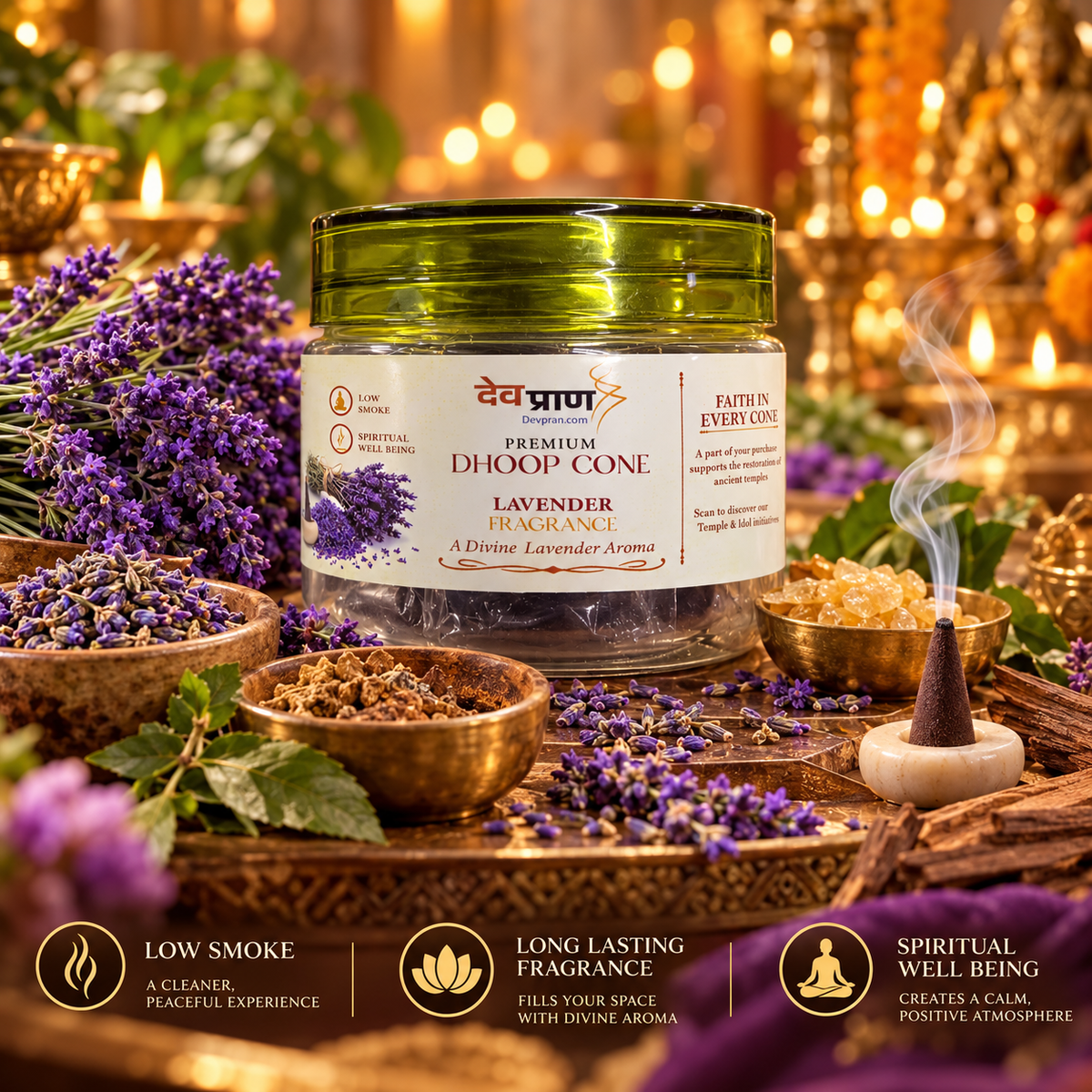 देवप्राण प्रीमियम लैवेंडर धूप कोन (Devpran Premium Lavender Dhoop Cone) – 100% प्राकृतिक एवं दिव्य शांत सुगंध